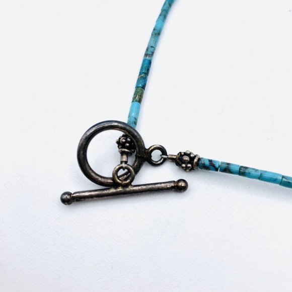 Vintage Heishi Necklace Turquoise Heishi and Nugget Beaded Necklace 16 in - Picture 8 of 10